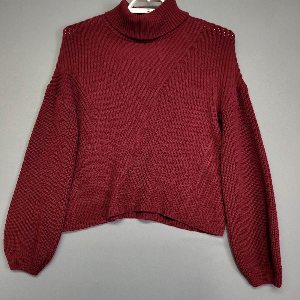 Pink Lily Sweater Womens Large Burgundy Mock Neck Ribbed Knit Chunky Pullover